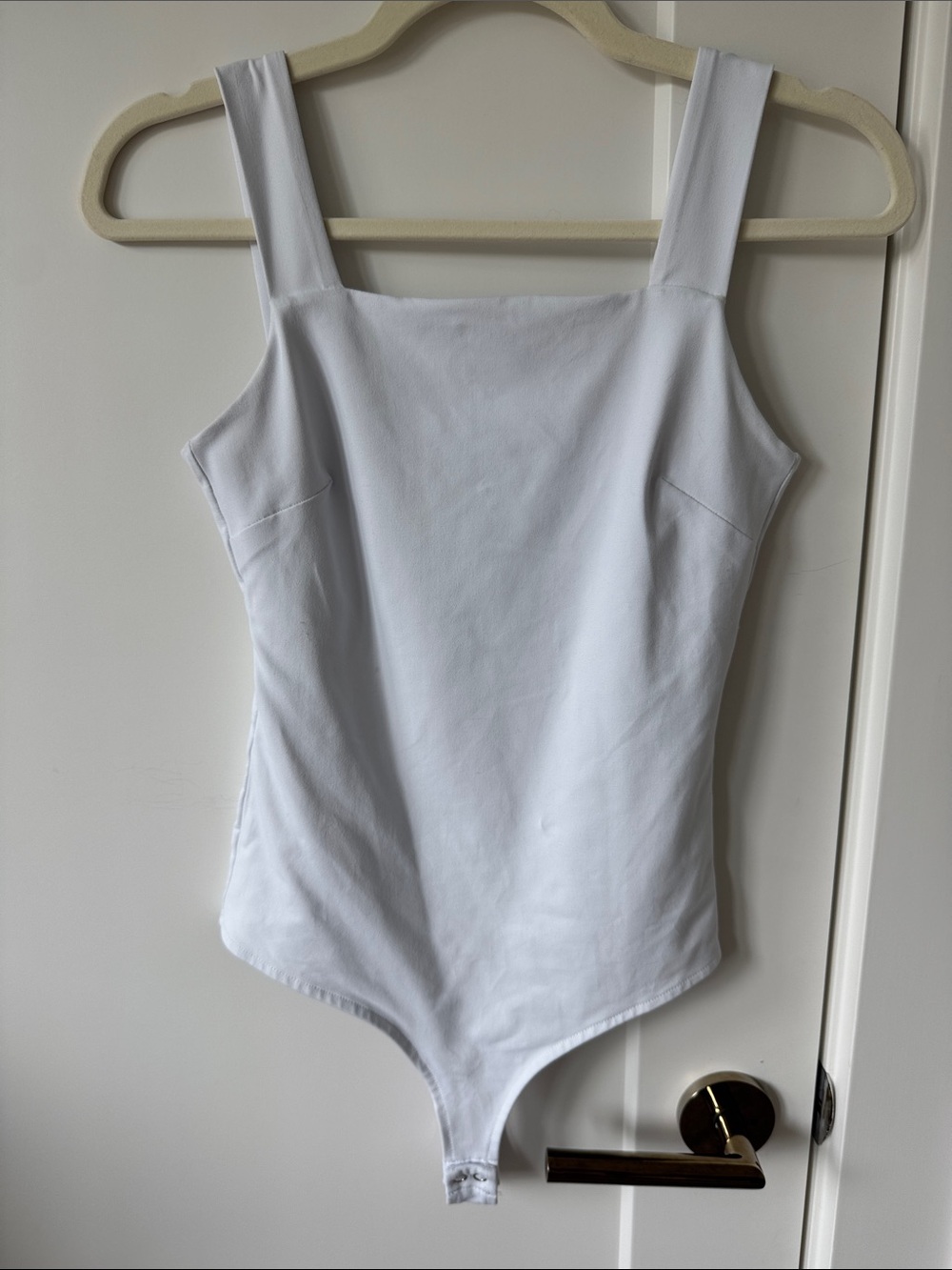 ReoRia White Square Neck Wide-Strap Bodysuit